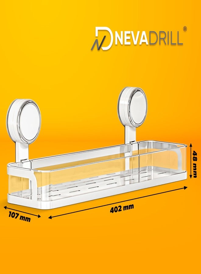 NEVADRILL رف حمام NEVADRILL يعمل بالشفط الفراغي - منظم دش مثبت على الحائط بدون ثقب - سلة تخزين مقاومة للماء لأدوات النظافة - تصميم موفر للمساحة (عبوة واحدة) (أبيض، 40 سم) - Image 2